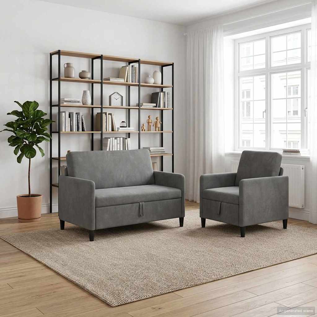 3429163_1.jpg vidaXL Súprava pohovky s úložným priestorom 2 ks Tmavosivá Polyester – Obrázok 1