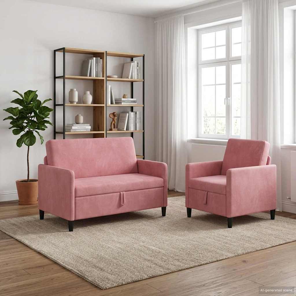 3429166_1.jpg vidaXL Súprava pohovky s úložným priestorom 2 ks Ružová Polyester – Obrázok 1