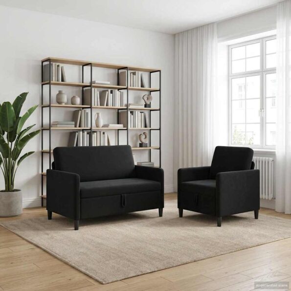 vidaXL Súprava pohovky s úložným priestorom 2 ks Čierna Polyester – Obrázok 3