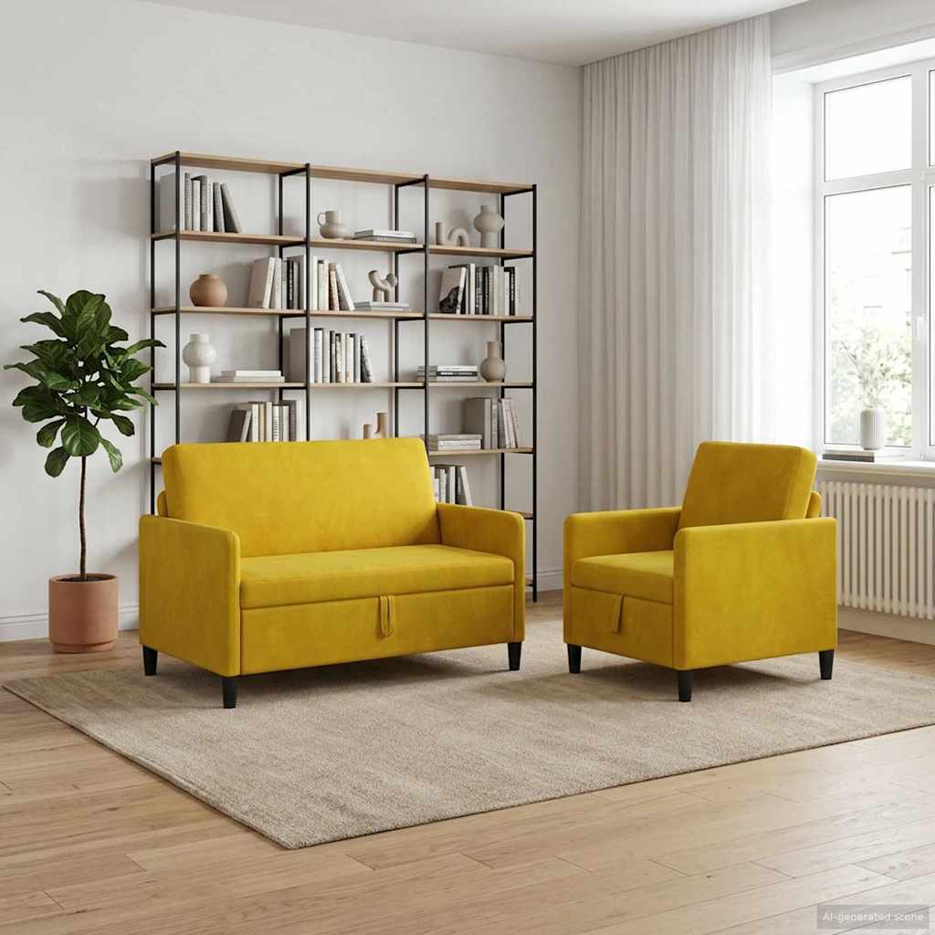 3429169_1.jpg vidaXL Súprava pohovky s úložným priestorom 2 ks Žltá Polyester – Obrázok 1