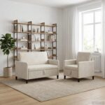 vidaXL Súprava pohovky s úložným priestorom 2 ks Krémová Polyester