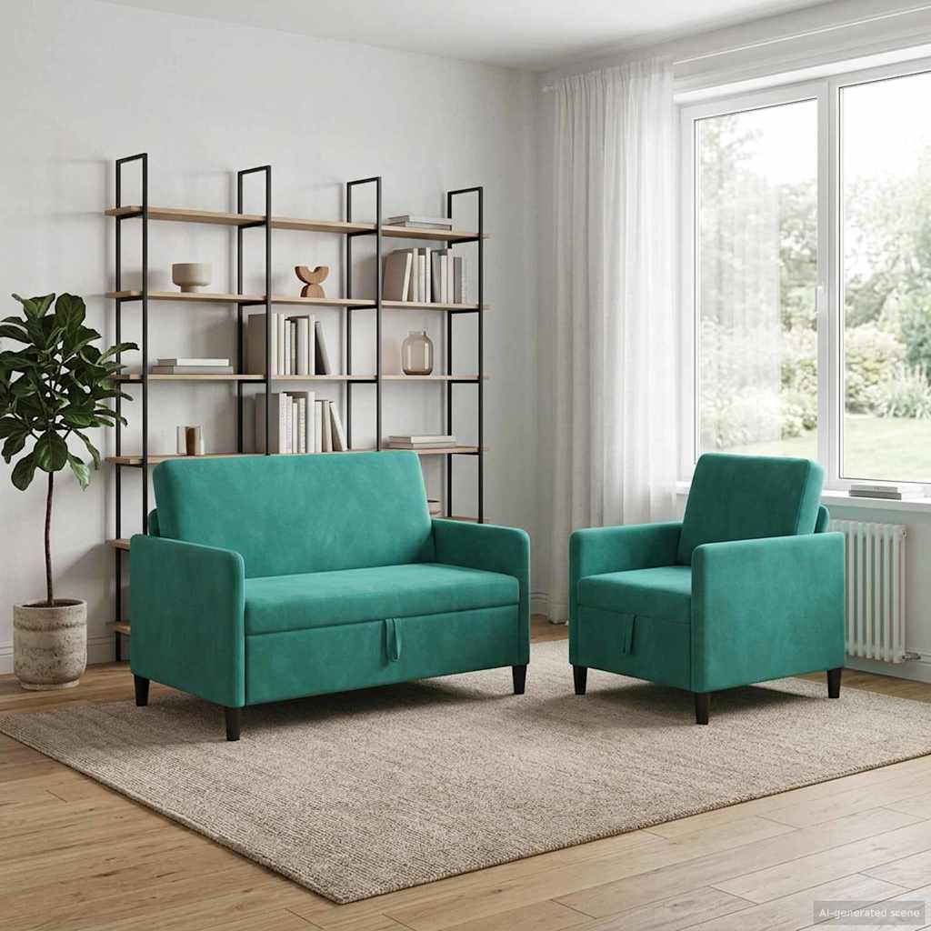 3429172_1.jpg vidaXL Súprava pohovky s úložným priestorom 2 ks Tyrkysová Polyester – Obrázok 1