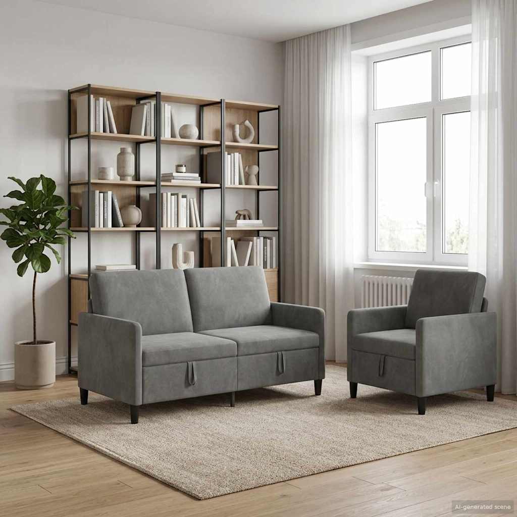 3429191_1.jpg vidaXL Súprava pohovky s úložným priestorom 2 ks Tmavosivá Polyester – Obrázok 1