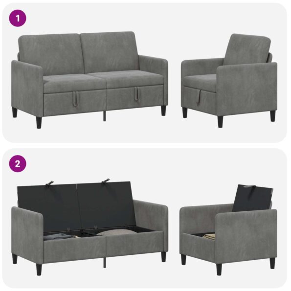 vidaXL Súprava pohovky s úložným priestorom 2 ks Tmavosivá Polyester – Obrázok 6