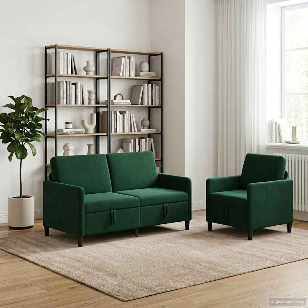 3429192_1.jpg vidaXL Súprava pohovky s úložným priestorom 2 ks Tmavozelená Polyester – Obrázok 1