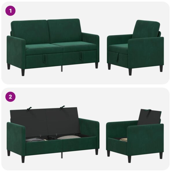 vidaXL Súprava pohovky s úložným priestorom 2 ks Tmavozelená Polyester – Obrázok 7