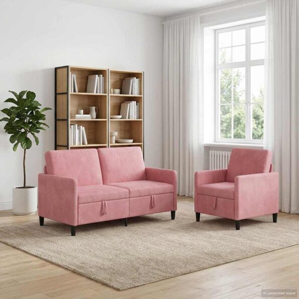 vidaXL Súprava pohovky s úložným priestorom 2 ks Ružová Polyester – Obrázok 3