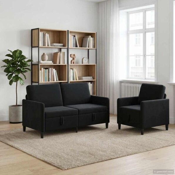 vidaXL Súprava pohovky s úložným priestorom 2 ks Čierna Polyester – Obrázok 3