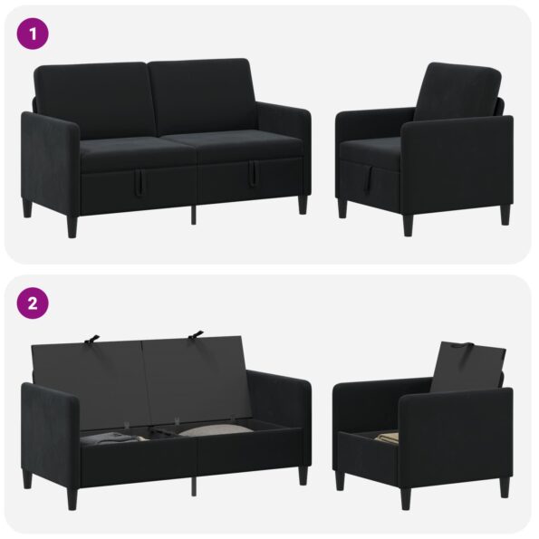 vidaXL Súprava pohovky s úložným priestorom 2 ks Čierna Polyester – Obrázok 7
