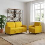 vidaXL Súprava pohovky s úložným priestorom 2 ks Žltá Polyester – Obrázok 3