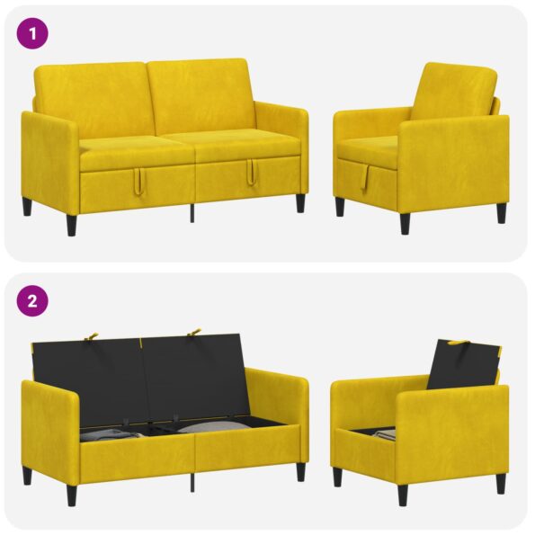 vidaXL Súprava pohovky s úložným priestorom 2 ks Žltá Polyester – Obrázok 7