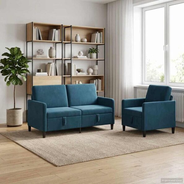vidaXL Súprava pohovky s úložným priestorom 2 ks Modrá Polyester – Obrázok 3