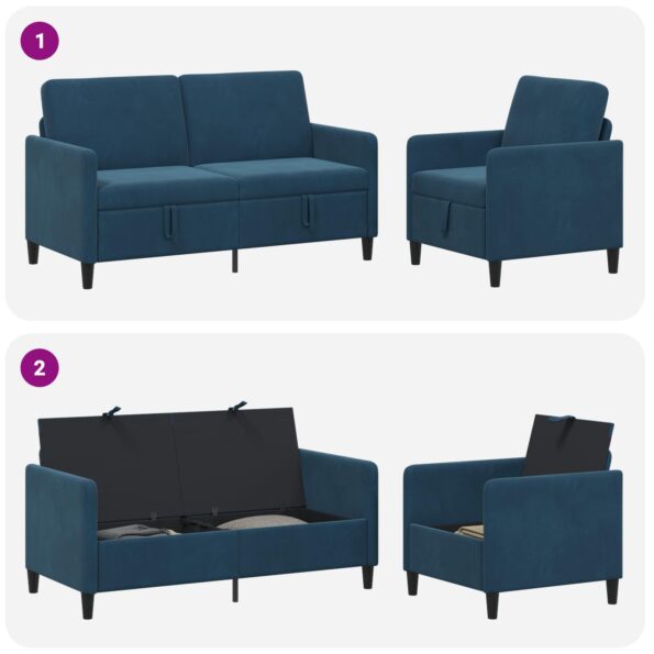 vidaXL Súprava pohovky s úložným priestorom 2 ks Modrá Polyester – Obrázok 7