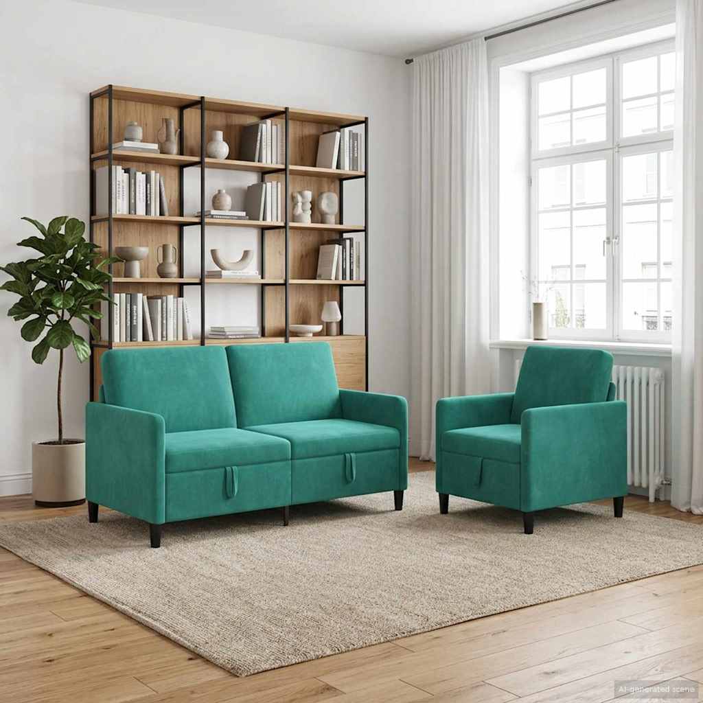 3429200_1.jpg vidaXL Súprava pohovky s úložným priestorom 2 ks Tyrkysová Polyester – Obrázok 1
