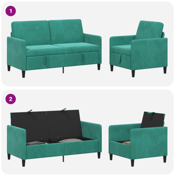 vidaXL Súprava pohovky s úložným priestorom 2 ks Tyrkysová Polyester – Obrázok 7