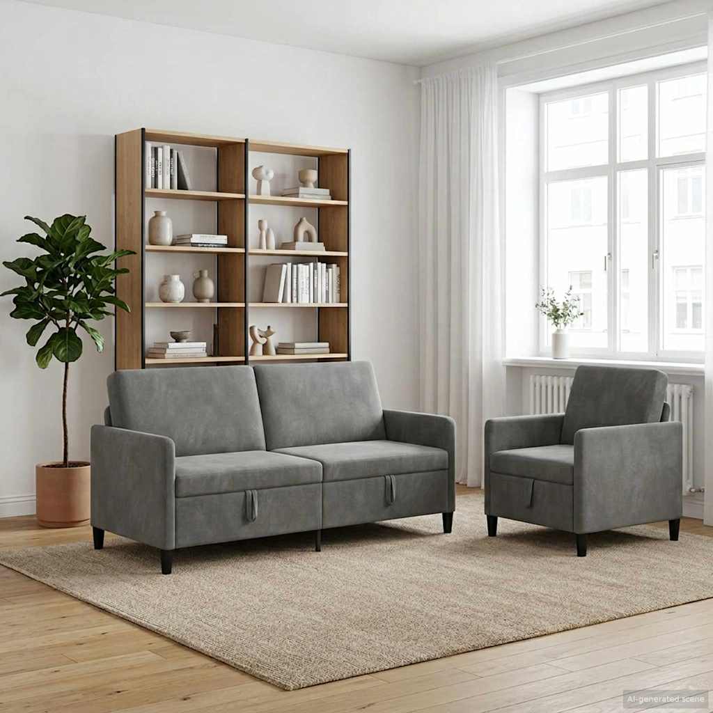3429219_1.jpg vidaXL Súprava pohovky s úložným priestorom 2 ks Tmavosivá Polyester – Obrázok 1