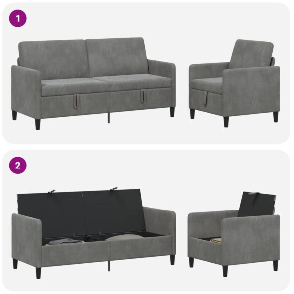 vidaXL Súprava pohovky s úložným priestorom 2 ks Tmavosivá Polyester – Obrázok 7