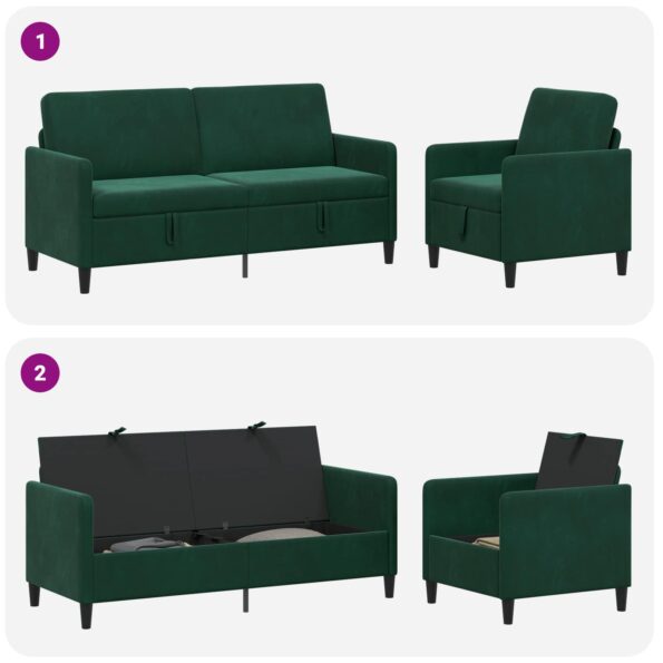 vidaXL Súprava pohovky s úložným priestorom 2 ks Tmavozelená Polyester – Obrázok 7