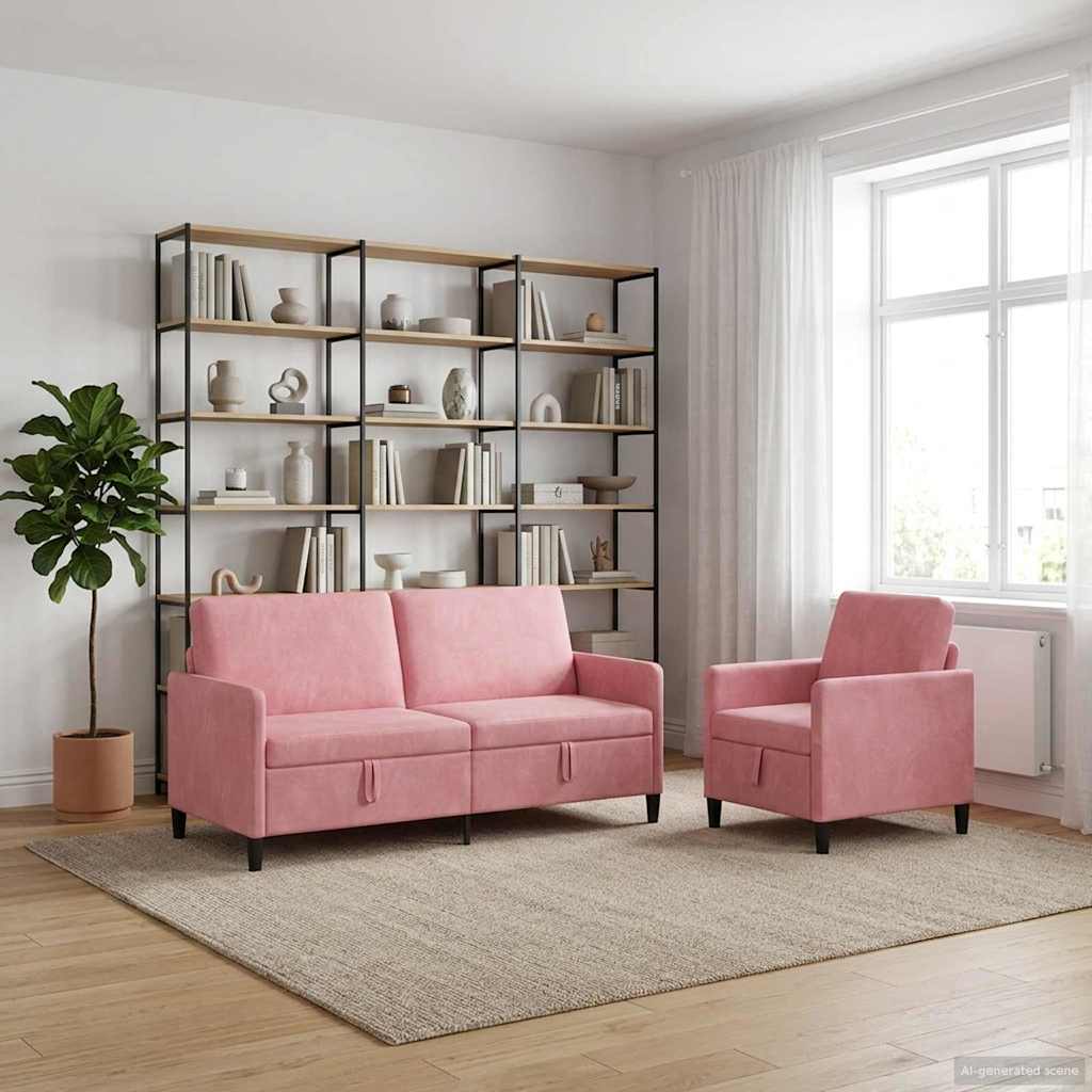3429222_1.jpg vidaXL Súprava pohovky s úložným priestorom 2 ks Ružová Polyester – Obrázok 1