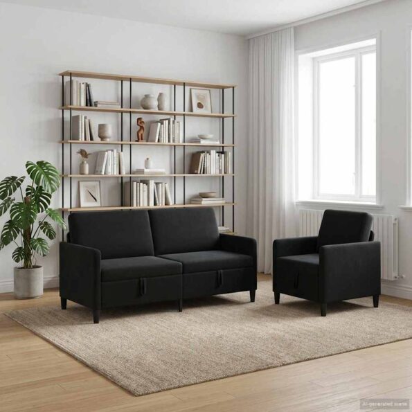 vidaXL Súprava pohovky s úložným priestorom 2 ks Čierna Polyester – Obrázok 3