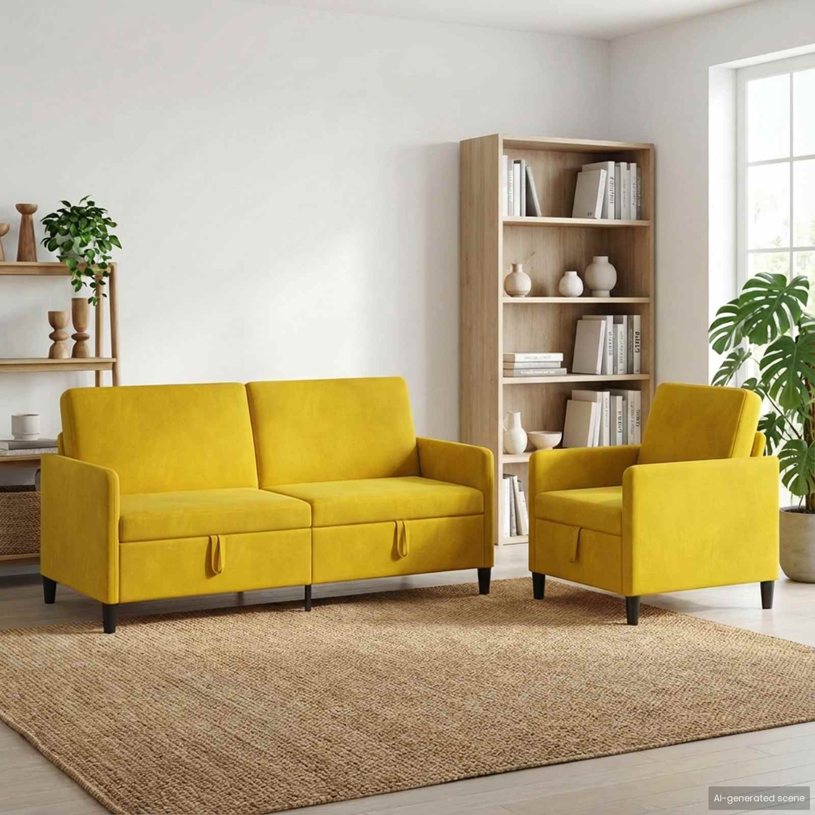 3429225_1.jpg vidaXL Súprava pohovky s úložným priestorom 2 ks Žltá Polyester – Obrázok 1