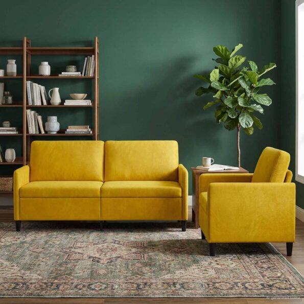 vidaXL Súprava pohovky s úložným priestorom 2 ks Žltá Polyester – Obrázok 3