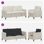 vidaXL Súprava pohovky s úložným priestorom 2 ks Krémová Polyester – Obrázok 5