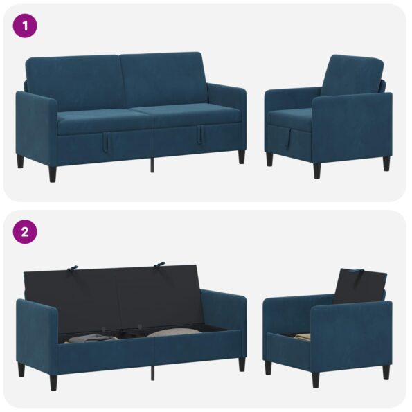 vidaXL Súprava pohovky s úložným priestorom 2 ks Modrá Polyester – Obrázok 5