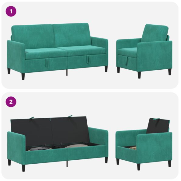 vidaXL Súprava pohovky s úložným priestorom 2 ks Tyrkysová Polyester – Obrázok 5
