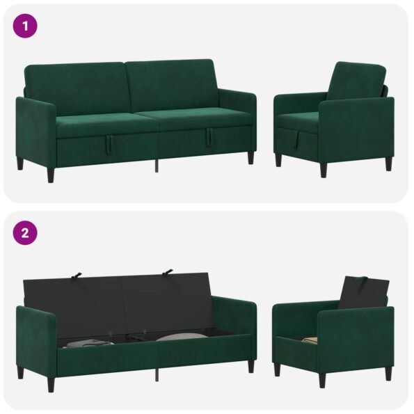 vidaXL Súprava pohovky s úložným priestorom 2 ks Tmavozelená Polyester – Obrázok 7