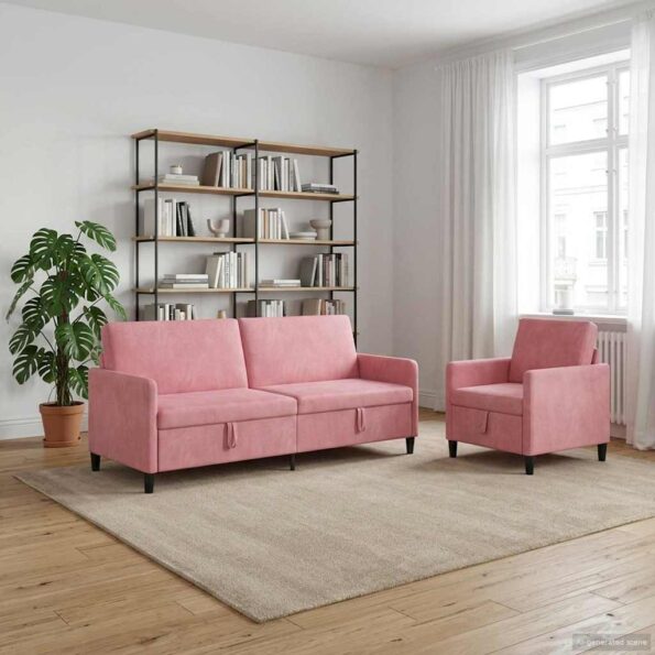 vidaXL Súprava pohovky s úložným priestorom 2 ks Ružová Polyester – Obrázok 3