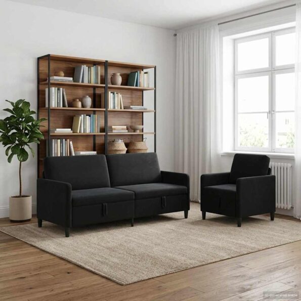 vidaXL Súprava pohovky s úložným priestorom 2 ks Čierna Polyester – Obrázok 3