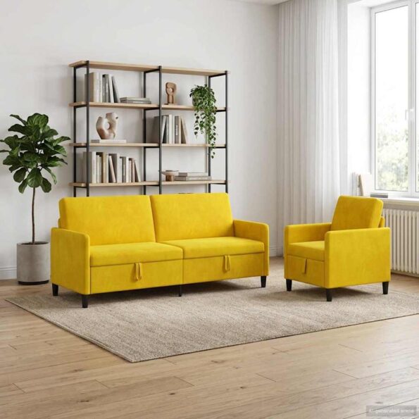 vidaXL Súprava pohovky s úložným priestorom 2 ks Žltá Polyester – Obrázok 3