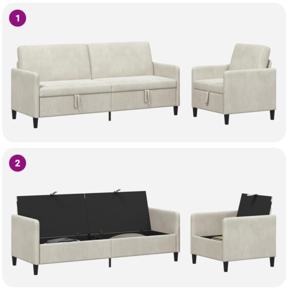 vidaXL Súprava pohovky s úložným priestorom 2 ks Krémová Polyester – Obrázok 7