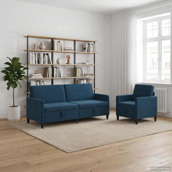 vidaXL Súprava pohovky s úložným priestorom 2 ks Modrá Polyester – Obrázok 3
