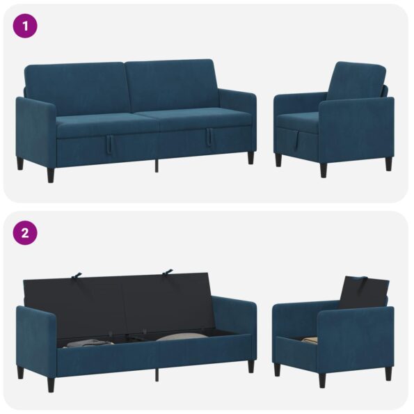 vidaXL Súprava pohovky s úložným priestorom 2 ks Modrá Polyester – Obrázok 7
