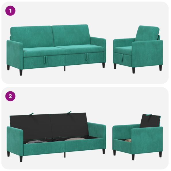 vidaXL Súprava pohovky s úložným priestorom 2 ks Tyrkysová Polyester – Obrázok 7