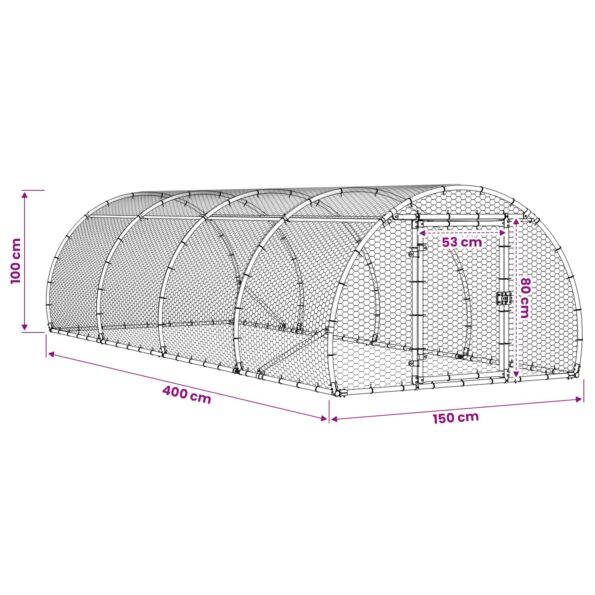 vidaXL Kurník pre kurčatá Strieborná 400 x 150 x 100 cm – Obrázok 8