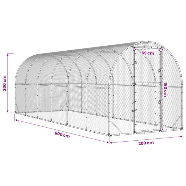 vidaXL Kurník pre kurčatá Strieborná 600 x 200 x 200 cm – Obrázok 8