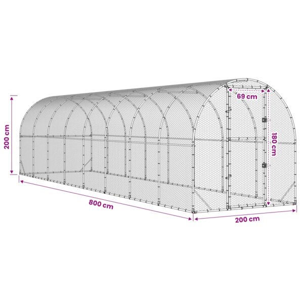 vidaXL Kurník pre kurčatá Strieborná 800 x 200 x 200 cm – Obrázok 8