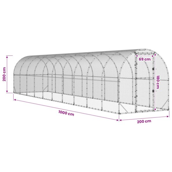 vidaXL Kurník pre kurčatá Strieborná 1000 x 200 x 200 cm – Obrázok 8