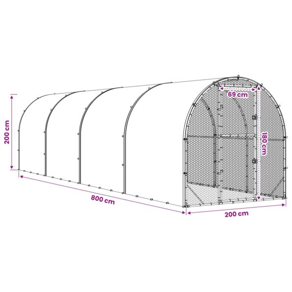 vidaXL Kurník pre kurčatá Strieborná 800 x 200 x 200 cm – Obrázok 9
