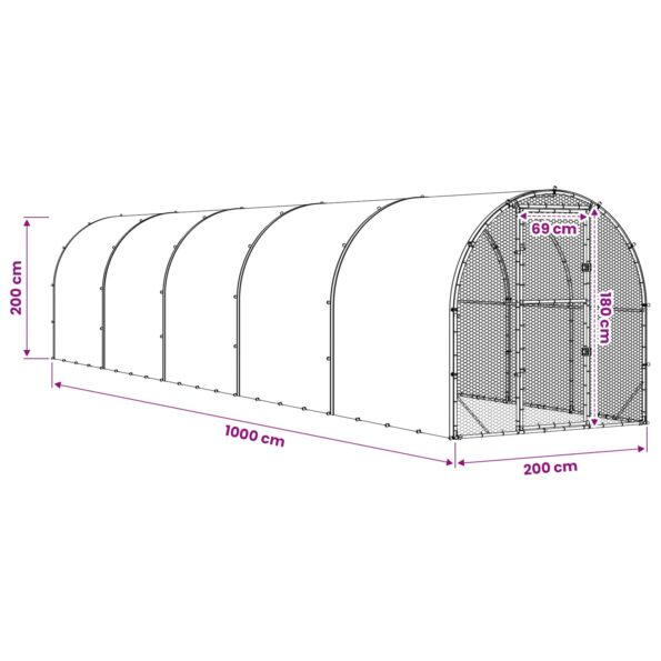 vidaXL Kurník pre kurčatá Strieborná 1000 x 200 x 200 cm – Obrázok 9
