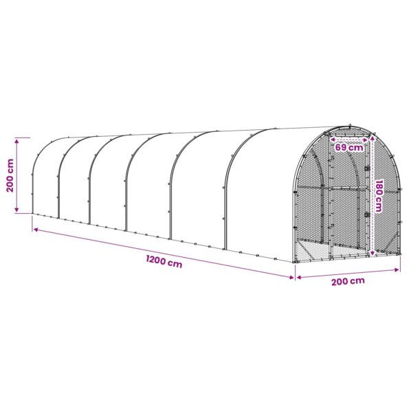 vidaXL Kurník pre kurčatá Strieborná 1200 x 200 x 200 cm – Obrázok 9