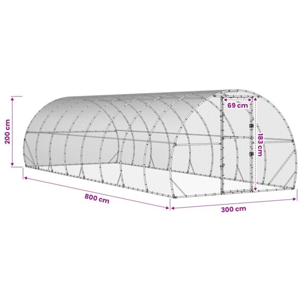 vidaXL Kurník pre kurčatá Strieborná 800 x 300 x 200 cm – Obrázok 8
