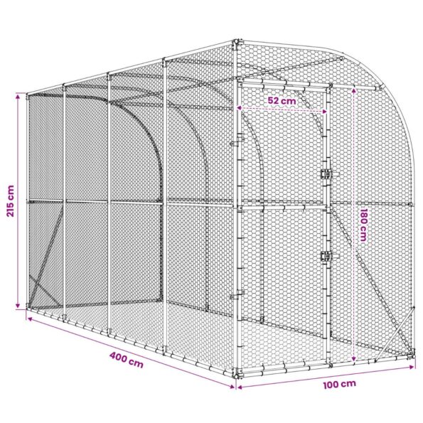 vidaXL Kurník proti stene Strieborná 600 x 150 x 215 cm – Obrázok 7