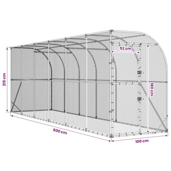 vidaXL Kurník proti stene Strieborná 600 x 150 x 215 cm – Obrázok 7