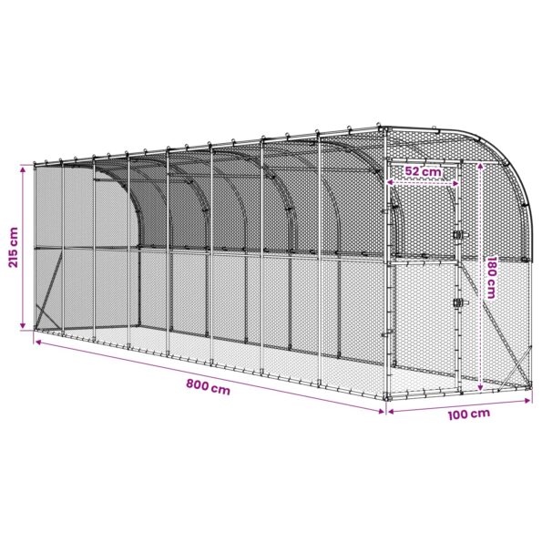 vidaXL Kurník proti stene Strieborná 600 x 150 x 215 cm – Obrázok 8