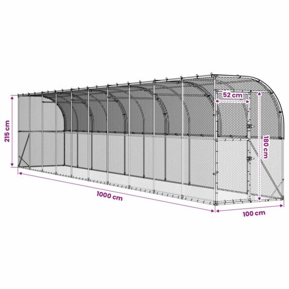 vidaXL Kurník proti stene Strieborná 600 x 150 x 215 cm – Obrázok 8