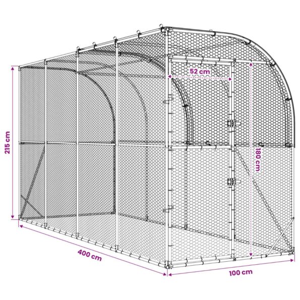 vidaXL Kurník proti stene Strieborná 400 x 100 x 215 cm – Obrázok 8